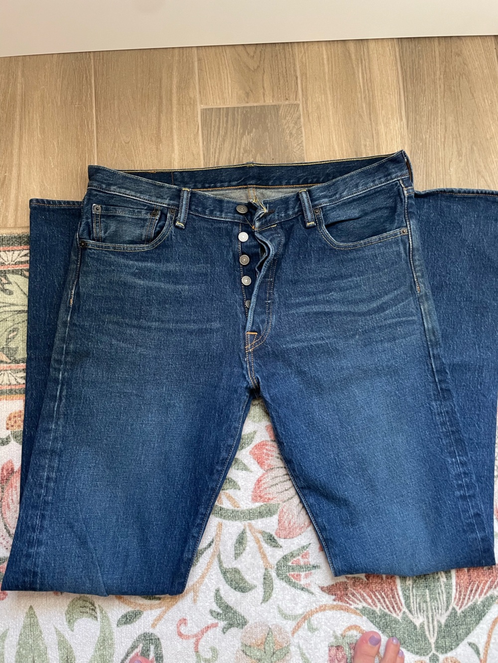 Levi's 501 Straight Leg Dark Blue Button-Fly Jeans
